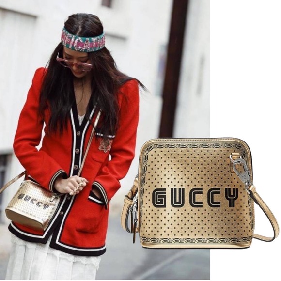 Gucci Handbags - NEW Gucci Gold Guccy Sega Script Dome Mini Crossbody Bag 511189